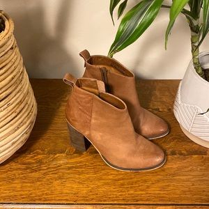 BP camel stacked heel booties